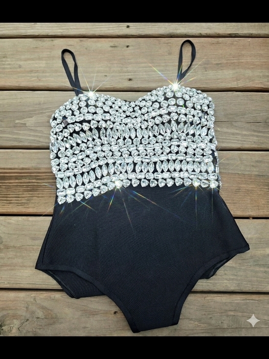 AKIRA Tops - AKIRA Black One-Piece Bodysuit Rhinestones Diamomd Embellished. Medium